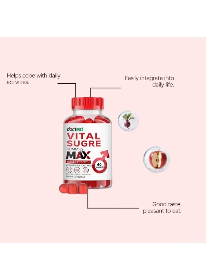 docteat Men's Vitamin B12 and Folic Acid Complex Gummies, Men's Energy Metabolism Dietary Supplement 60 Count - Image 3